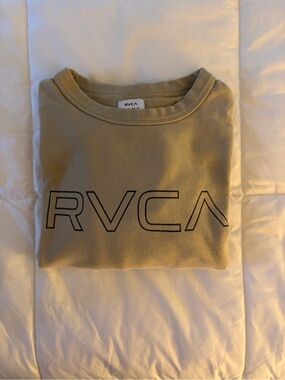 RVCA Men's Crewneck Sweater in Tan with Black Logo